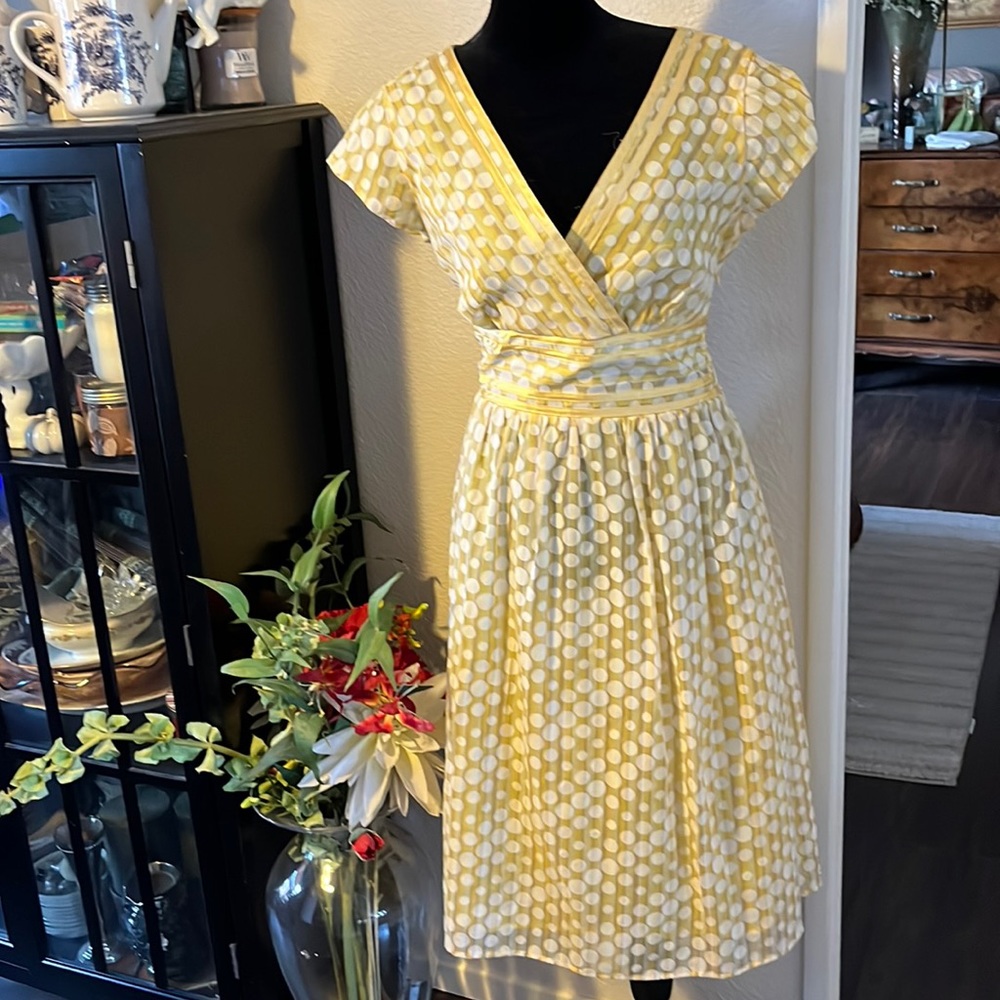 Cold water  Creek size 6 polkadot yellow dress fully lined